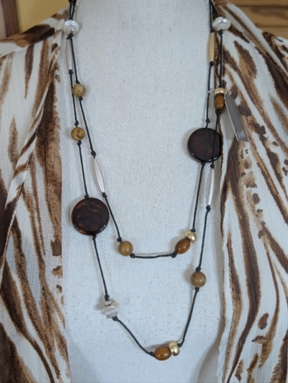 J. Jill Long Brown and Gold Bead Necklace - Wear It Doubled Or Long Strand NWT